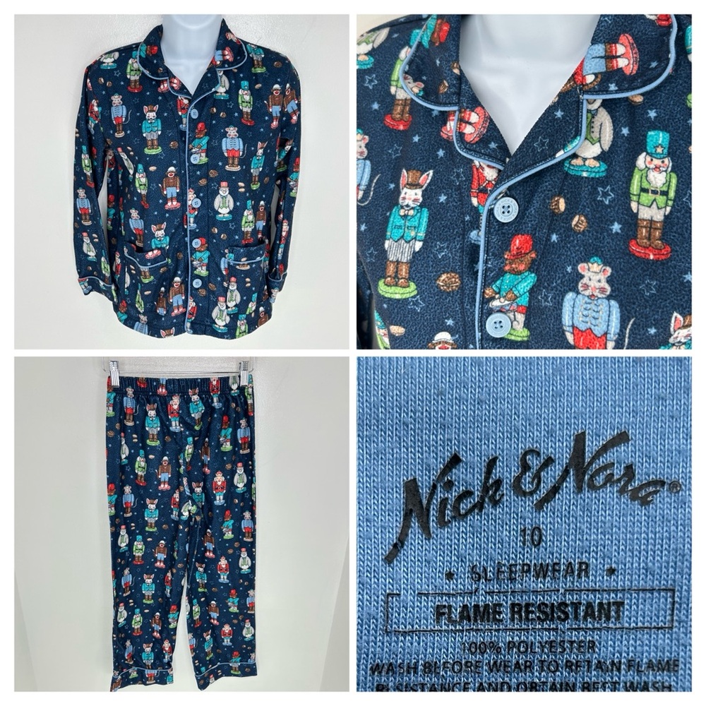 Nick & Nora Kids Pajama Set Holiday Nutcracker Button Top‎ & Pants Size 10 FR